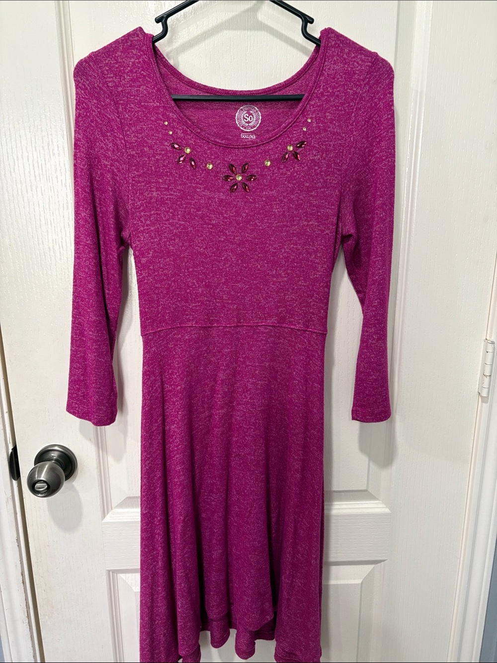 SO Magenta Jeweled Scoop-Neck Knit Dress
